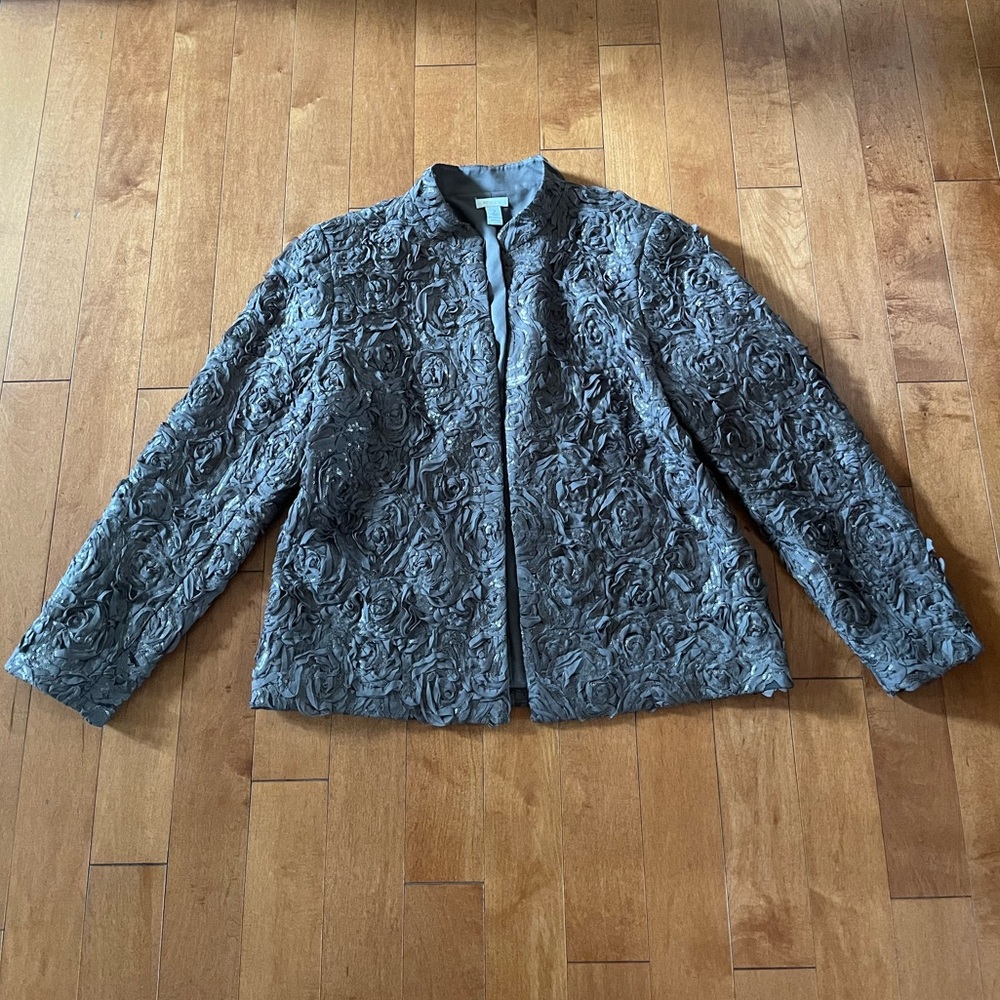CHICO’S Rose Sequin Blazer Jacket Taupe Large